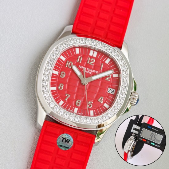 Patek Philippe - Aquanaut Ladies 35.6mm Full Diamond SS/RU Red TWF A324