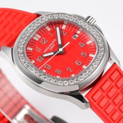 Patek Philippe - Aquanaut Lady 5067A Transparent Diamonds 35.6mm SS/RU Red Dial PPF Quartz