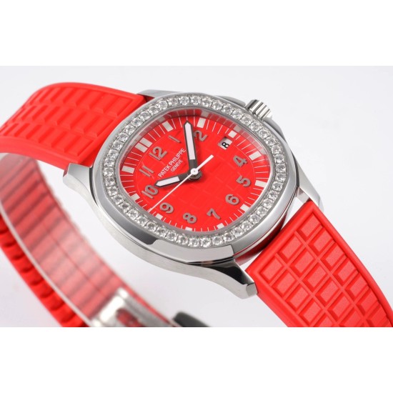 Patek Philippe - Aquanaut Lady 5067A Transparent Diamonds 35.6mm SS/RU Red Dial PPF Quartz