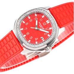 Patek Philippe - Aquanaut Lady 5067A Transparent Diamonds 35.6mm SS/RU Red Dial PPF Quartz