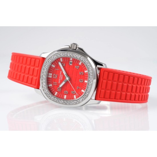 Patek Philippe - Aquanaut Lady 5067A Transparent Diamonds 35.6mm SS/RU Red Dial PPF Quartz