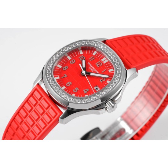 Patek Philippe - Aquanaut Lady 5067A Transparent Diamonds 35.6mm SS/RU Red Dial PPF Quartz