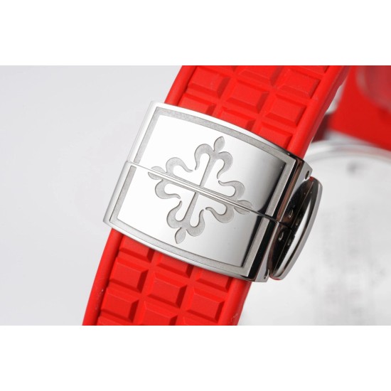 Patek Philippe - Aquanaut Lady 5067A Transparent Diamonds 35.6mm SS/RU Red Dial PPF Quartz