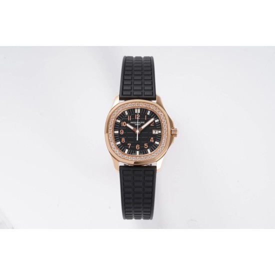Patek Philippe - Aquanaut Lady 5067A Transparent Diamonds 35.6mm RG/RU Black Dial PPF Quartz