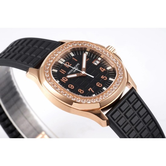 Patek Philippe - Aquanaut Lady 5067A Transparent Diamonds 35.6mm RG/RU Black Dial PPF Quartz