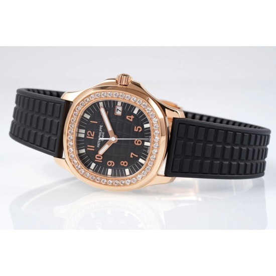 Patek Philippe - Aquanaut Lady 5067A Transparent Diamonds 35.6mm RG/RU Black Dial PPF Quartz