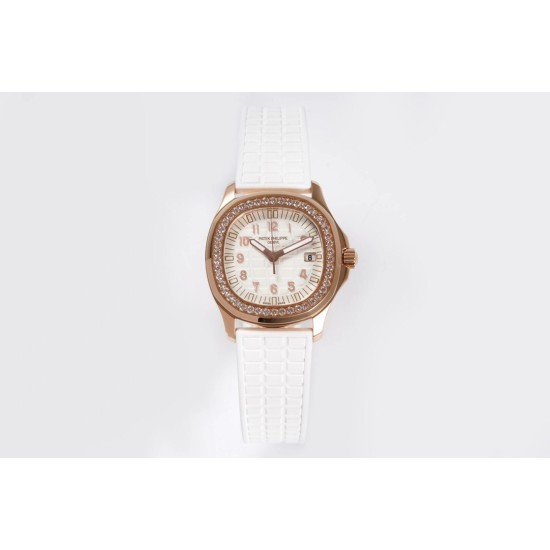 Patek Philippe - Aquanaut Lady 5067A Transparent Diamonds 35.6mm RG/RU White Dial PPF Quartz