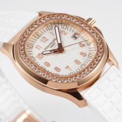 Patek Philippe - Aquanaut Lady 5067A Transparent Diamonds 35.6mm RG/RU White Dial PPF Quartz
