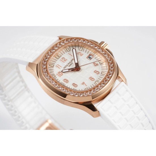 Patek Philippe - Aquanaut Lady 5067A Transparent Diamonds 35.6mm RG/RU White Dial PPF Quartz