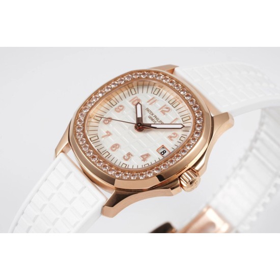 Patek Philippe - Aquanaut Lady 5067A Transparent Diamonds 35.6mm RG/RU White Dial PPF Quartz