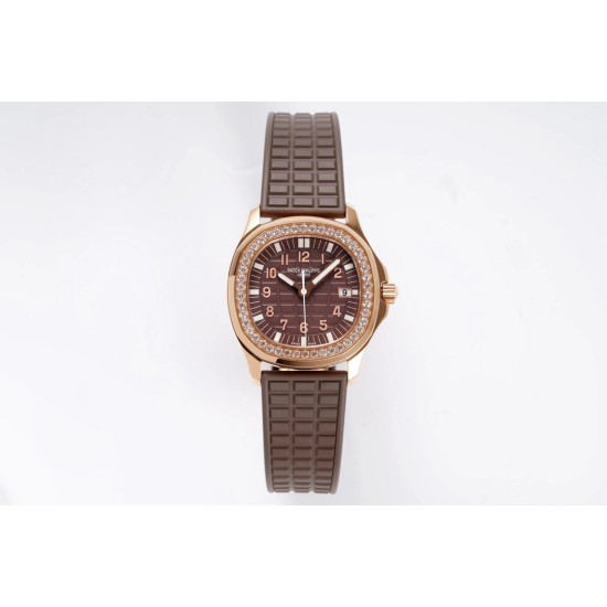 Patek Philippe - Aquanaut Lady 5067A Transparent Diamonds 35.6mm RG/RU Brown Dial PPF Quartz