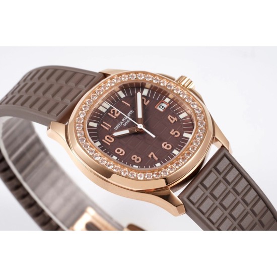Patek Philippe - Aquanaut Lady 5067A Transparent Diamonds 35.6mm RG/RU Brown Dial PPF Quartz