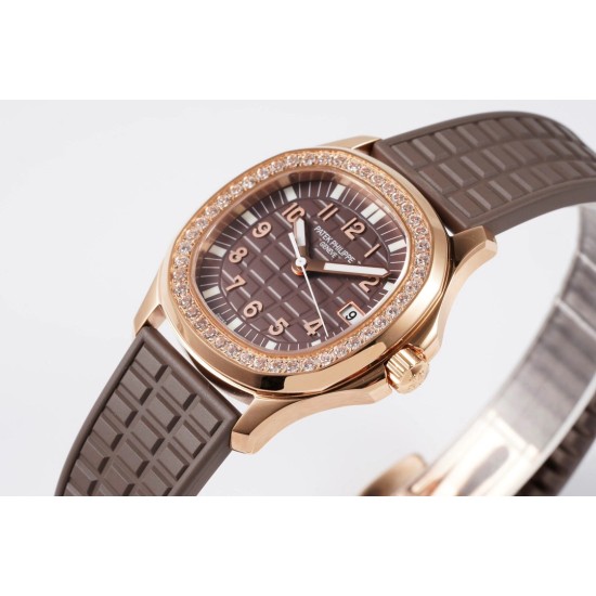 Patek Philippe - Aquanaut Lady 5067A Transparent Diamonds 35.6mm RG/RU Brown Dial PPF Quartz