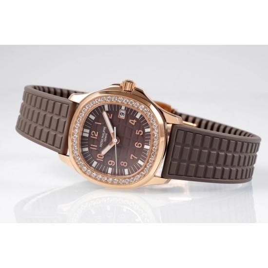 Patek Philippe - Aquanaut Lady 5067A Transparent Diamonds 35.6mm RG/RU Brown Dial PPF Quartz