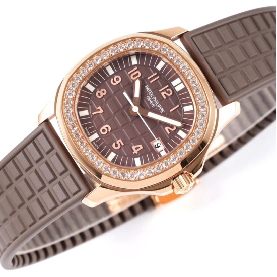 Patek Philippe - Aquanaut Lady 5067A Transparent Diamonds 35.6mm RG/RU Brown Dial PPF Quartz