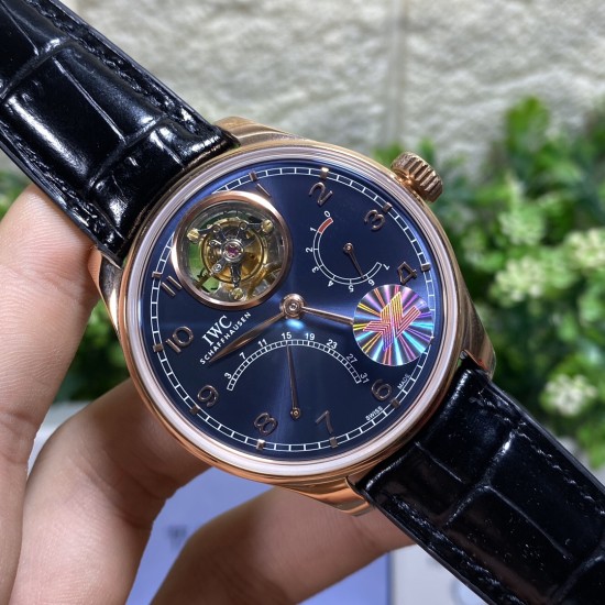 IWC-Portugieser Mystere Tourbillon 44mm RG/LE Blue Dial YLF Tourbillon