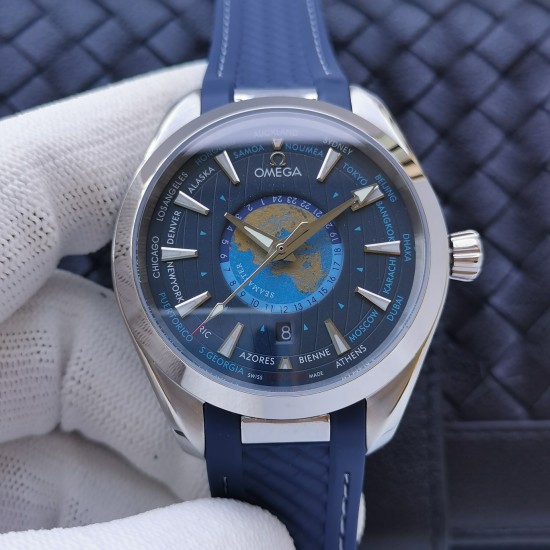 Omega-Aqua Terra 150M 43mm Worldtimer SS/Ru Blue Dial VSF A8938