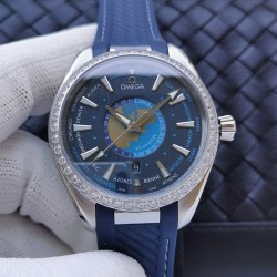Omega-Aqua Terra 150M 43mm Worldtimer Diamonds SS/RU Blue Dial VSF A8938