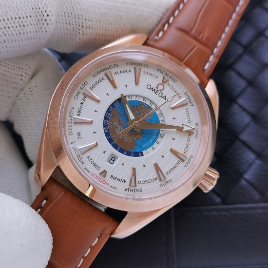 Omega-Aqua Terra 150M 43mm Worldtimer RG/LE White Dial VSF A8938