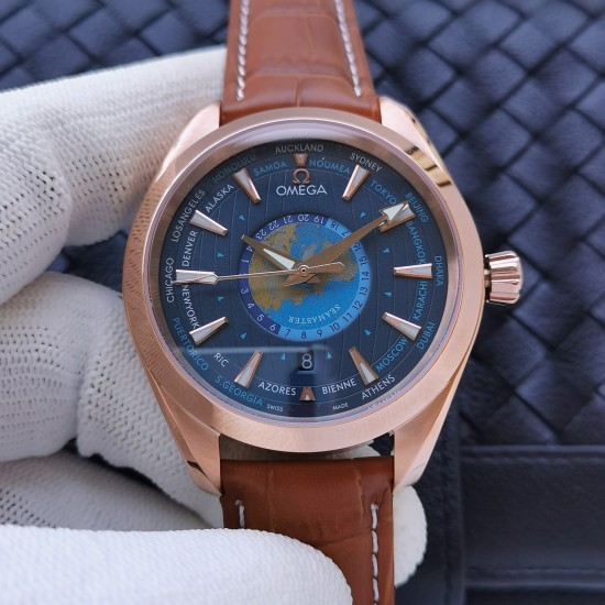 Omega-Aqua Terra 150M 43mm Worldtimer RG/LE Blue Dial VSF A8938