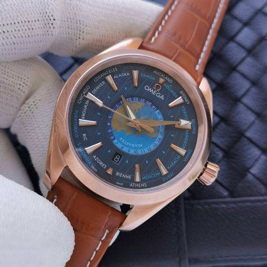 Omega-Aqua Terra 150M 43mm Worldtimer RG/LE Blue Dial VSF A8938