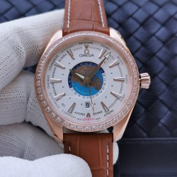 Omega-Aqua Terra 150M 43mm Worldtimer Diamonds RG/LE White Dial VSF A8938