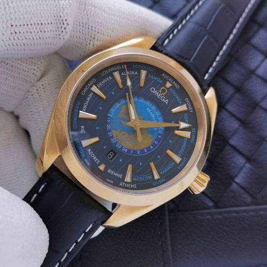 Omega-Aqua Terra 150M 43mm Worldtimer YG/LE Blue Dial VSF A8938