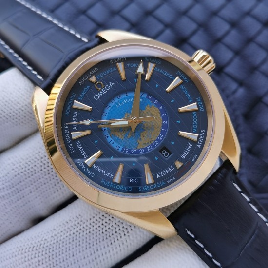 Omega-Aqua Terra 150M 43mm Worldtimer YG/LE Blue Dial VSF A8938