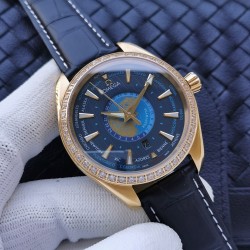 Omega-Aqua Terra 150M 43mm Worldtimer Diamonds YG/LE Blue Dial VSF A8938