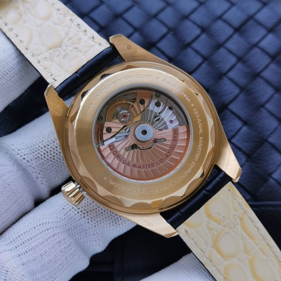 Omega-Aqua Terra 150M 43mm Worldtimer Diamonds YG/LE Blue Dial VSF A8938