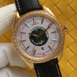 Omega-Aqua Terra 150M 43mm Worldtimer Diamonds YG/LE White Dial VSF A8938