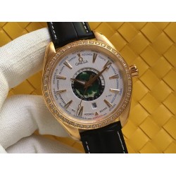 Omega-Aqua Terra 150M 43mm Worldtimer Diamonds YG/LE White Dial VSF A8938