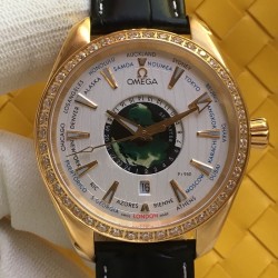Omega-Aqua Terra 150M 43mm Worldtimer Diamonds YG/LE White Dial VSF A8938