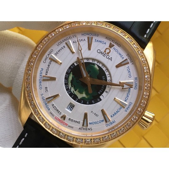 Omega-Aqua Terra 150M 43mm Worldtimer Diamonds YG/LE White Dial VSF A8938