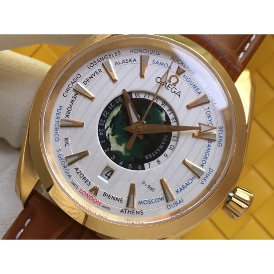 Omega-Aqua Terra 150M 43mm Worldtimer YG/LE White Dial VSF A8938