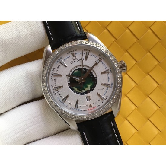 Omega-Aqua Terra 150M 43mm Worldtimer Diamonds SS/LE White Dial VSF A8938