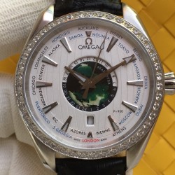Omega-Aqua Terra 150M 43mm Worldtimer Diamonds SS/LE White Dial VSF A8938