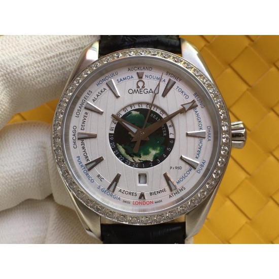 Omega-Aqua Terra 150M 43mm Worldtimer Diamonds SS/LE White Dial VSF A8938
