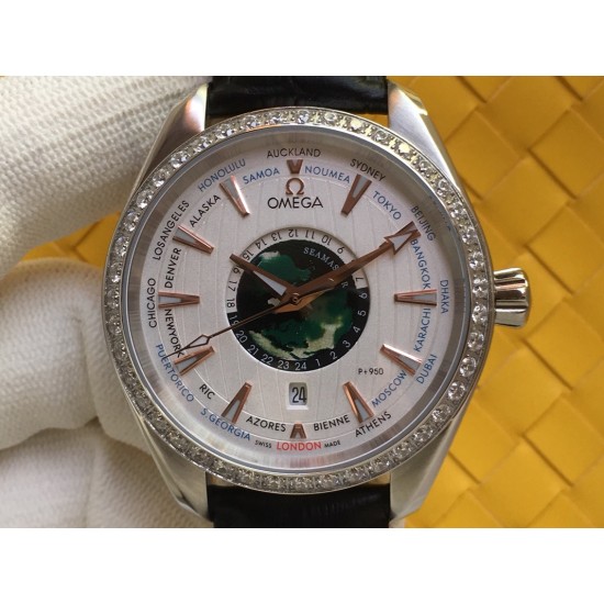 Omega-Aqua Terra 150M 43mm Worldtimer Diamonds SS/LE White Dial VSF A8938