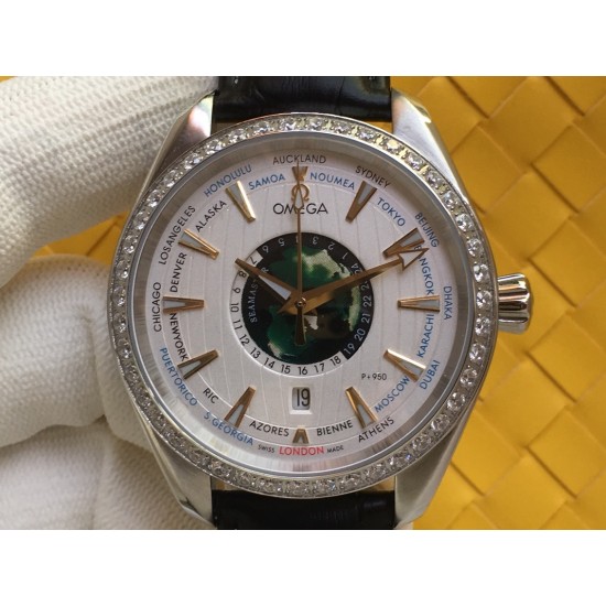 Omega-Aqua Terra 150M 43mm Worldtimer Diamonds SS/LE White Dial VSF A8938