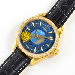 Omega-Aqua Terra 150M 43mm Worldtimer Diamonds YG/LE Blue Dial GBF A8938