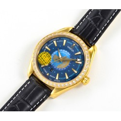 Omega-Aqua Terra 150M 43mm Worldtimer Diamonds YG/LE Blue Dial GBF A8938