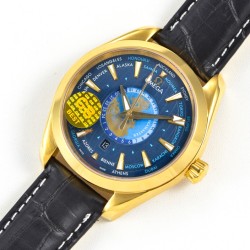 Omega-Aqua Terra 150M 43mm Worldtimer YG/LE Blue Dial GBF A8938