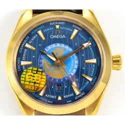 Omega-Aqua Terra 150M 43mm Worldtimer YG/LE Blue Dial GBF A8938