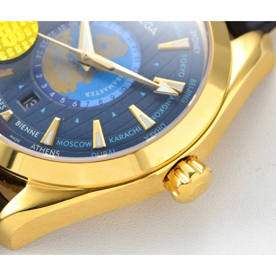 Omega-Aqua Terra 150M 43mm Worldtimer YG/LE Blue Dial GBF A8938