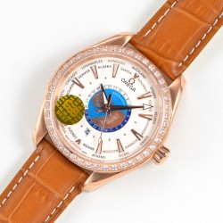 Omega-Aqua Terra 150M 43mm Worldtimer Diamonds RG/LE White Dial GBF A8938