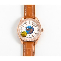 Omega-Aqua Terra 150M 43mm Worldtimer Diamonds RG/LE White Dial GBF A8938