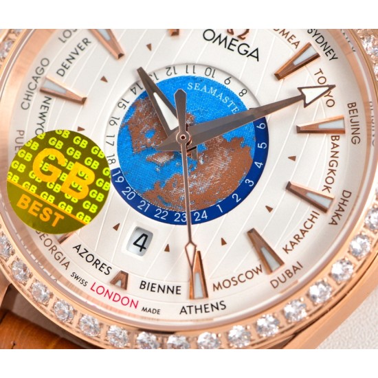 Omega-Aqua Terra 150M 43mm Worldtimer Diamonds RG/LE White Dial GBF A8938