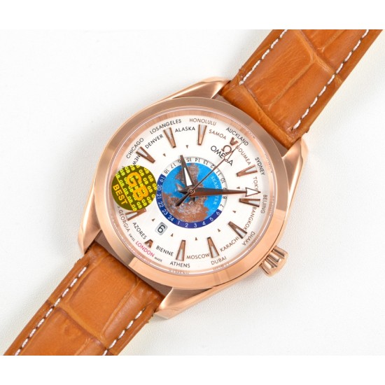 Omega-Aqua Terra 150M 43mm Worldtimer RG/LE White Dial GBF A8938