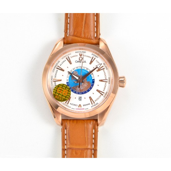 Omega-Aqua Terra 150M 43mm Worldtimer RG/LE White Dial GBF A8938